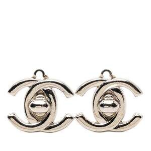 CHANEL Authentic Silver Logo Earrings
